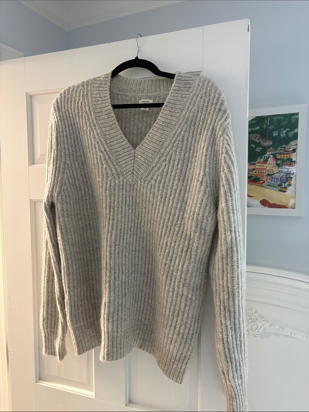 Sperry Women’s Oversized V-Neck Ribbed Sweater - Light Gray - L